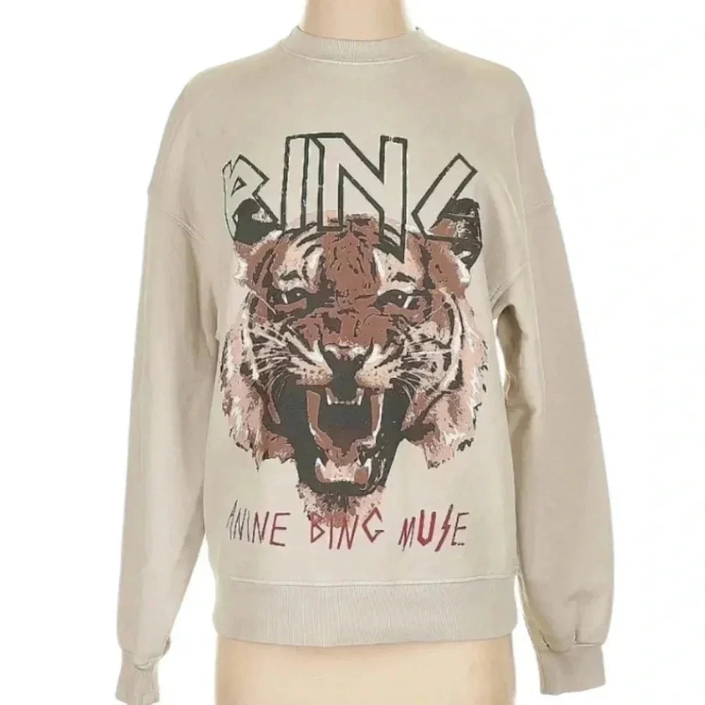 Anine Bing Tiger Sweatshirt in Stone SZ XS Exc Condition, Hard to Find!